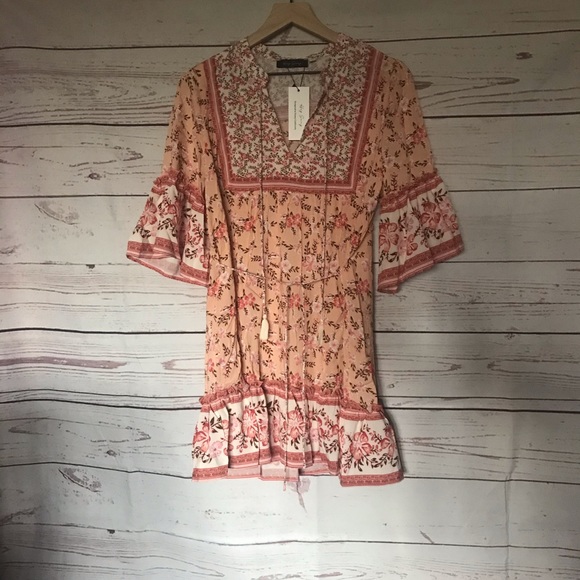 Juliet Boho Gypsy Floral Print Dress Pink - Picture 3 of 8